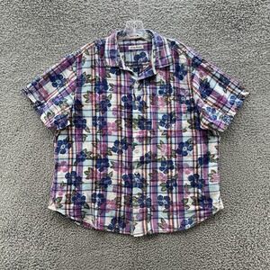 Tommy Bahama Shirt Men XL Purple Plaid Floral Linen Relaxed Tropical Button Up